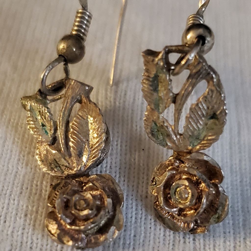 Rose, Silver Tone Earrings